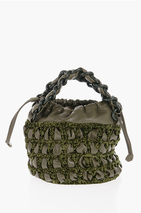 By Far Braided Fabric And Leather Cass Bucket Bag In Green