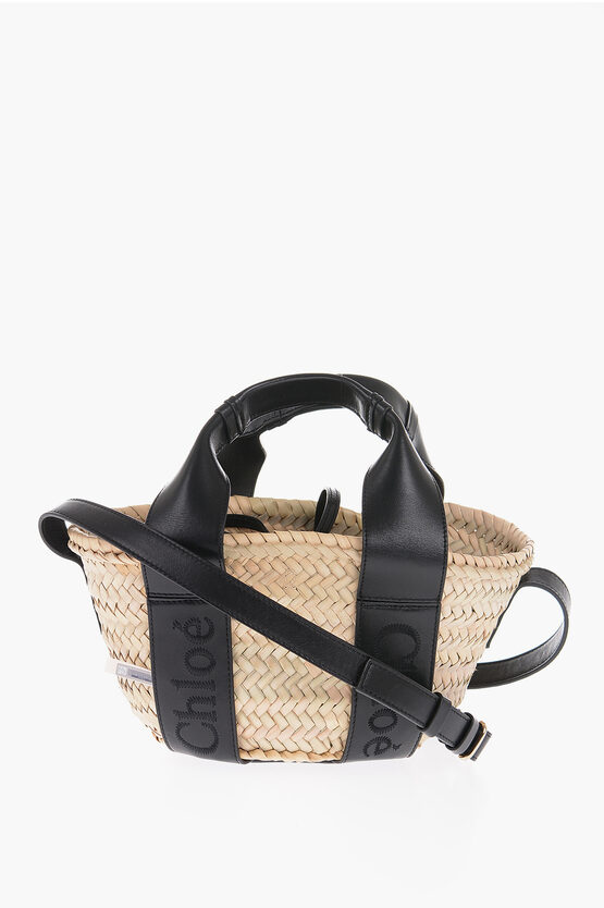 Chloé Braided Fabric Bucket Bag With Leather Details In Black