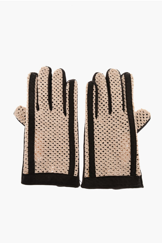 Sermoneta Gloves Braided Fabric Glovers With Leather Trims In Brown