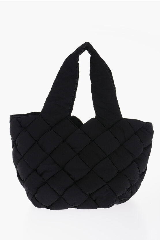 Bottega Veneta Braided Fabric Tote Bag With Matched Pouch In Black