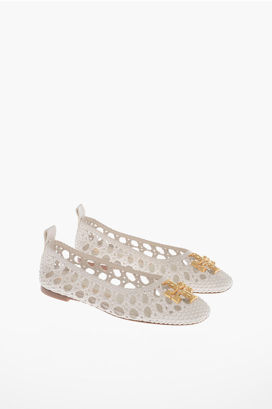 Shop Tory Burch Braided Leather Ballerinas With Logo Details