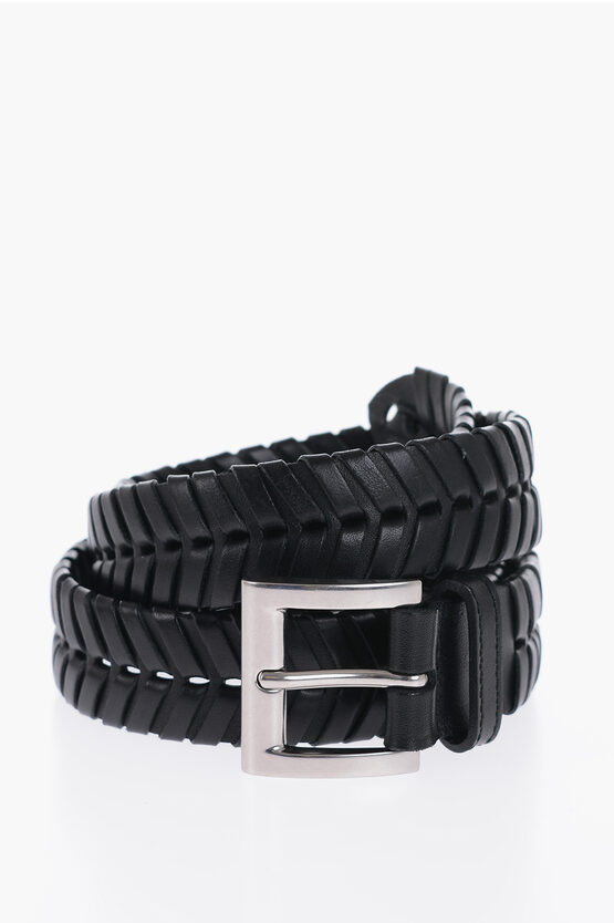 Bottega Veneta Braided Leather Belt 30mm In Black