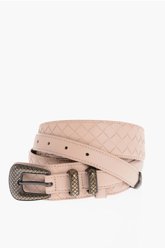 Bottega Veneta Braided Leather Belt Wth Metal Buckle 40mm In Pink