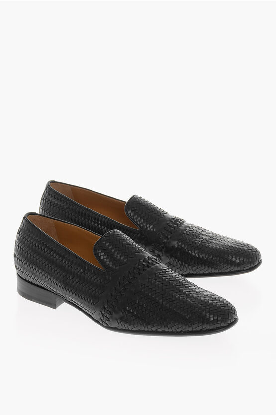 Shop Testoni Braided Leather Pompei Loafers