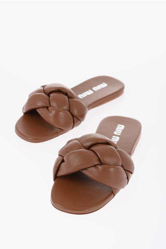 Shop Miu Miu Braided Leather Slides