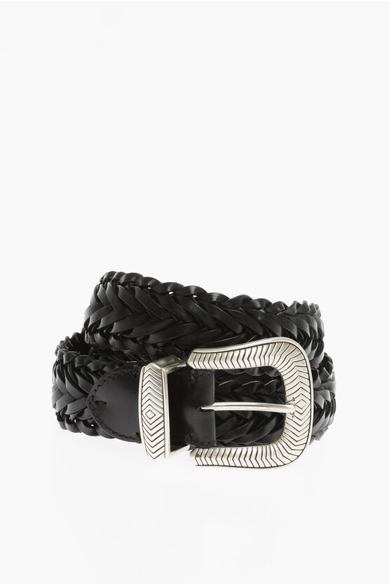 Kate Cate Braided Leather Tex Mex Belt With Silver-tone Buckle 40mm In Black