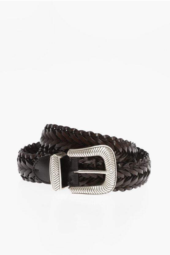 Kate Cate Braided Leather Tex Mex Belt With Silver-tone Buckle 40mm In Brown