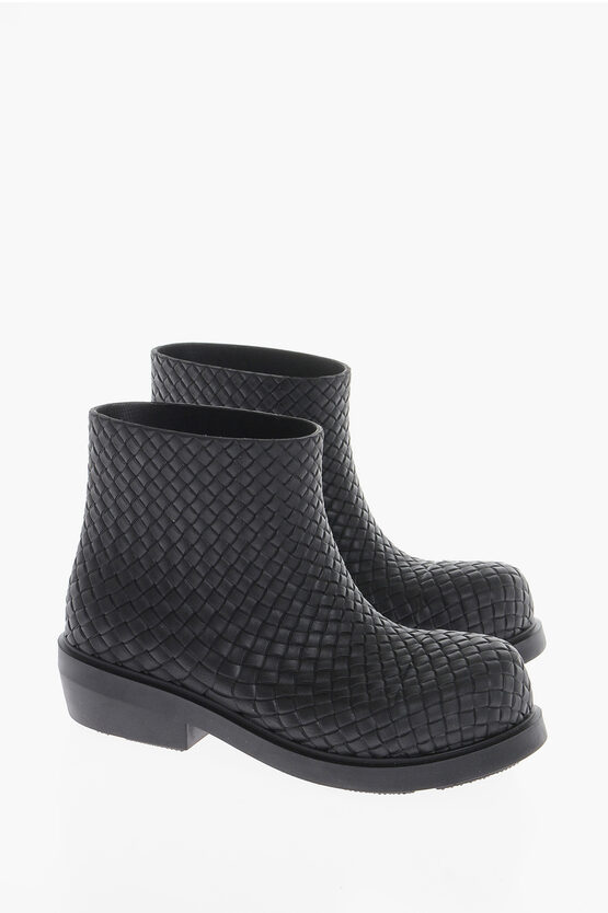 Bottega Veneta Fireman Intreccio Rubber Ankle Boots In Black