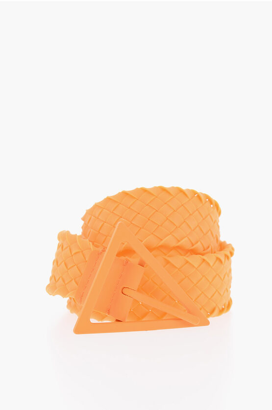 Bottega Veneta Braided Rubber Belt With Triangular Buckle 40mm In Orange