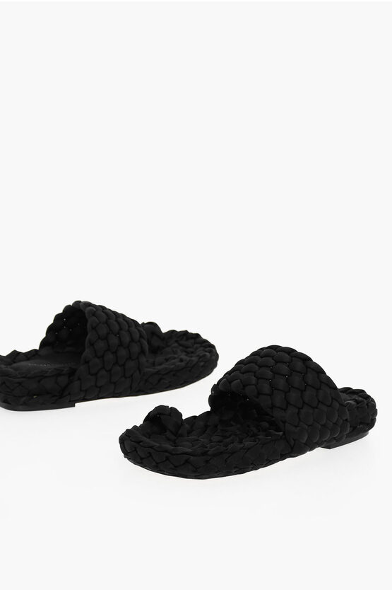 Paloma Barceló Braided Satin Slides With Leather Sole In Black
