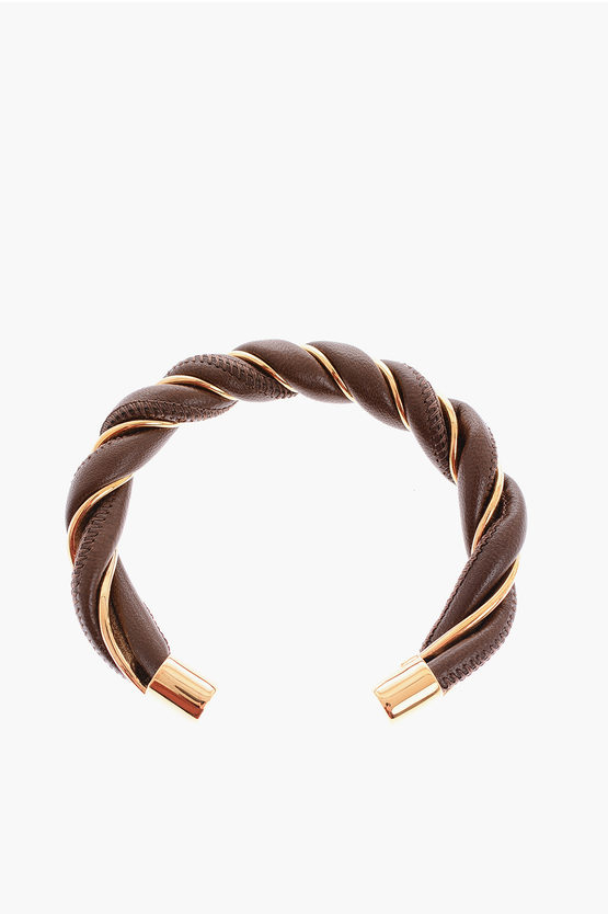 Bottega Veneta Twisted Leather Bracelet In Brown