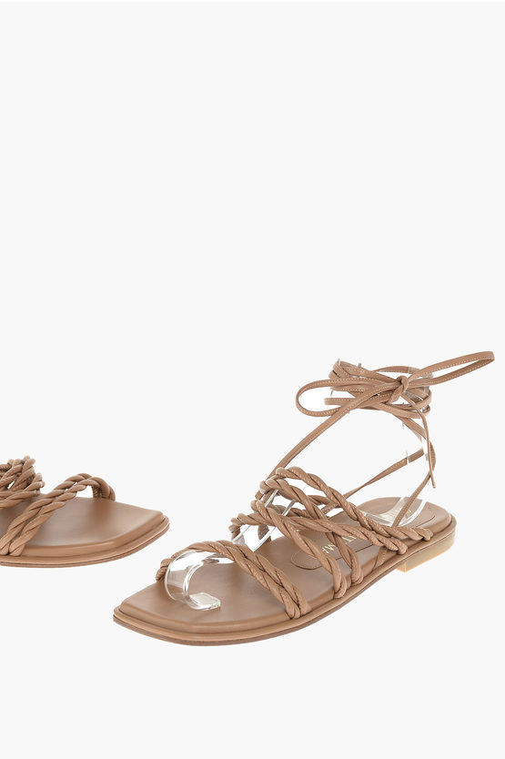 Shop Stuart Weitzman Braided Soft Leather Lace Up Calypso Sandals