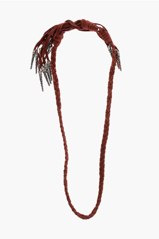 Dsquared2 Braided Suede Necklace With Fringes And Metal Details
