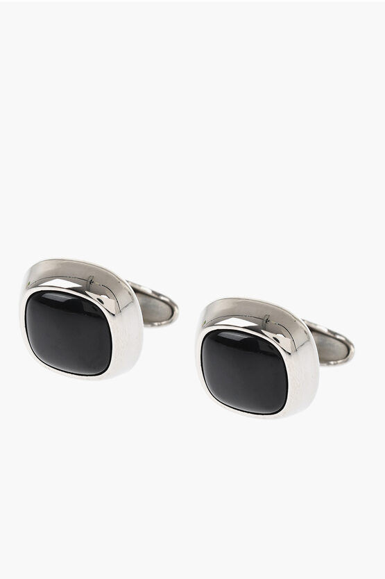 Corneliani Brass Cufflinks With Onyx Details