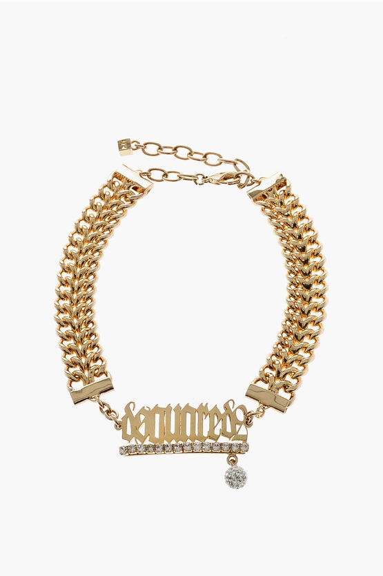 Dsquared2 Brass Logoed Choker With Rhinestones In Gold