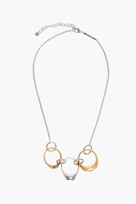 DSQUARED2 BRASS NECKLACE WITH RING CHARMS EMBELLISHED WITH ZIRCONIAS