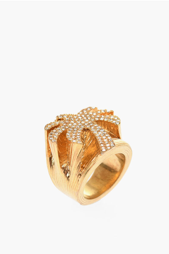 Palm Angels Brass Ring With Rhinestone Embellished Palm