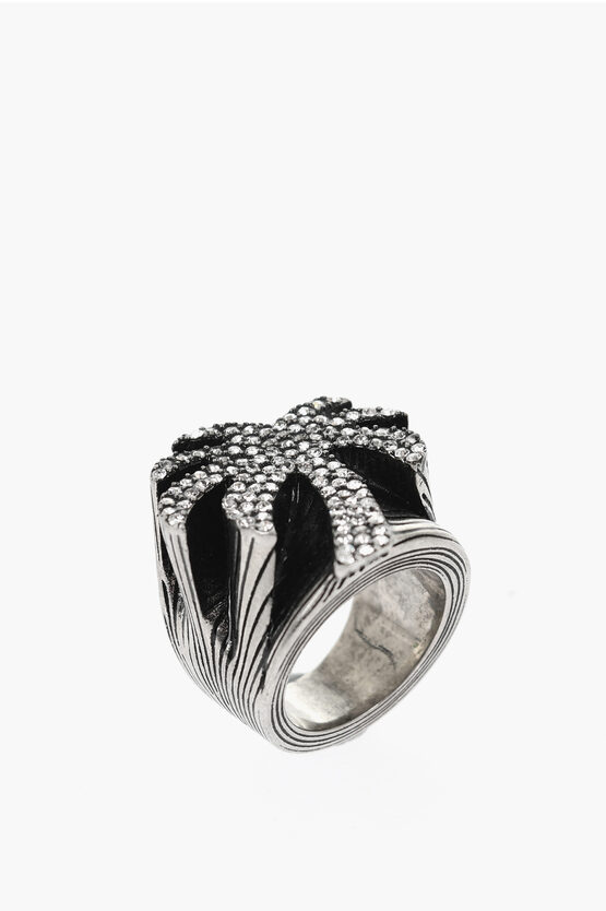 Palm Angels Brass Ring With Rhinestone Embellished Palm