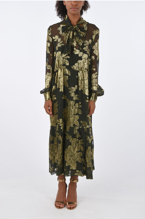 Saint Laurent Brocade Silk Dress With Inner Petticoat In Green