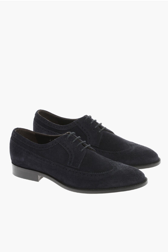 Corneliani Brogue Suede Derby Shoes With Cur Sole In Black