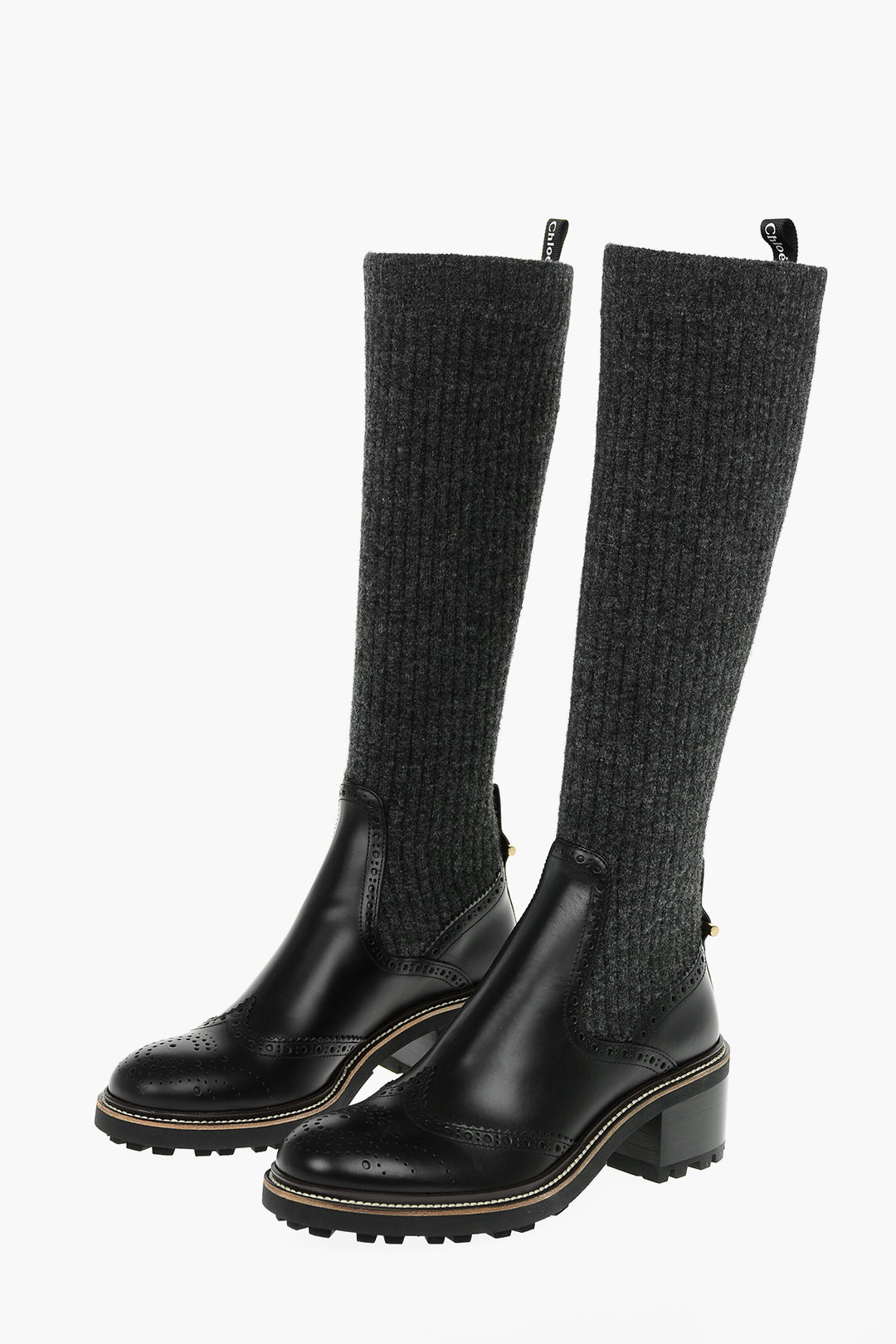 Chloe Brogues Details FRANNE Fabric And Leather High Boots
