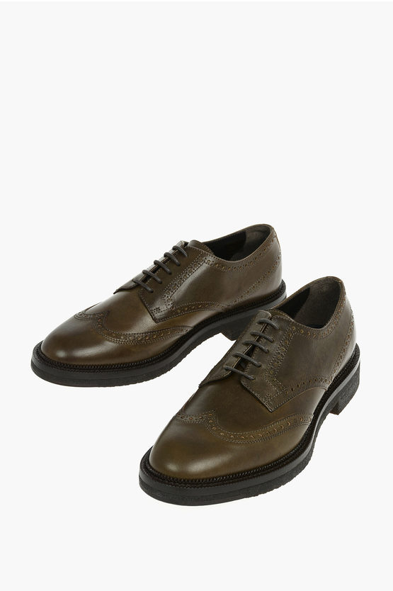 Corneliani Brogues Details Leather Derby Shoes In White