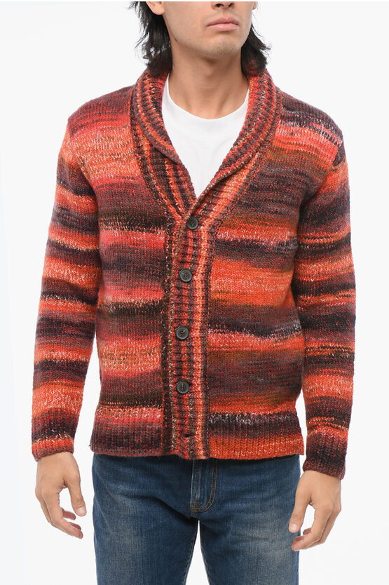 Altea Brushed Alpaca Blend Cardigan With Bayadere Motif In Multi