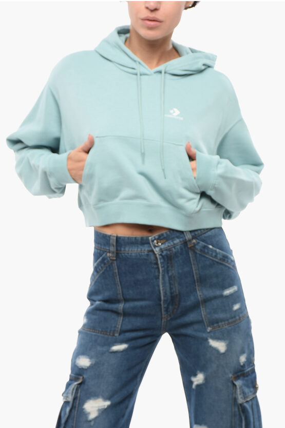 Converse Brushed Cotton Blend Cropped Hoodie In Blue