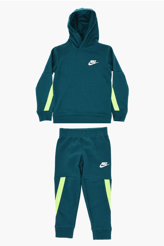 Brushed Cotton Blend Hoodie and Joggers Set with Printed Logo