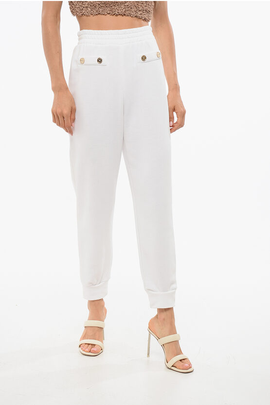 Elisabetta Franchi Brushed Cotton Blend Sweatpants With Cuffs In Gray