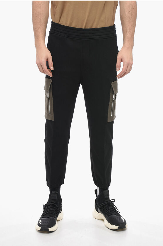 Neil Barrett Brushed Cotton Cargo Sweatpants With Contrasting Pockets In Black
