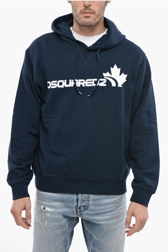 Dsquared2 Brushed Cotton Cool Fit Hoodie With Logo In Blue