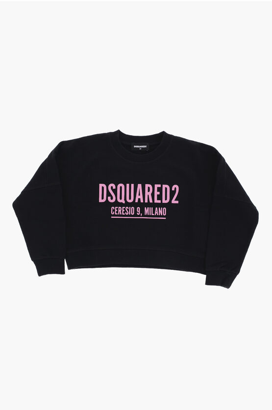Dsquared2 Brushed Cotton Crew-neck Cropped Sweatshirt In Multi