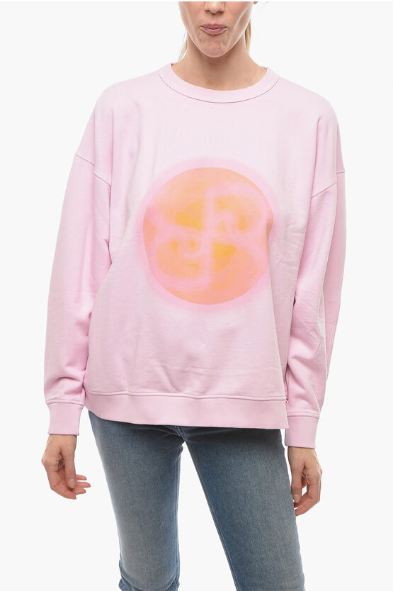 Rodebjer Brushed Cotton Crew-neck Ilse Sun Sweatshirt With Front Prin In Pink