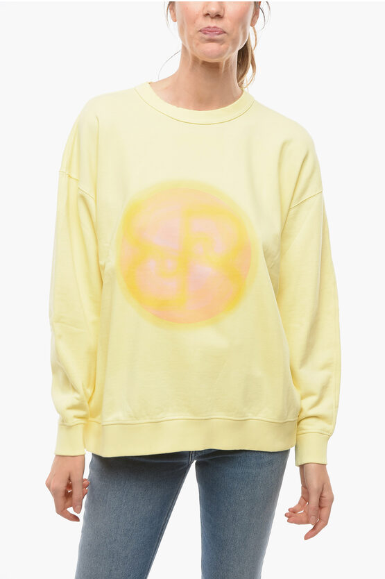 Rodebjer Brushed Cotton Crew-neck Ilse Sun Sweatshirt With Front Prin In Yellow