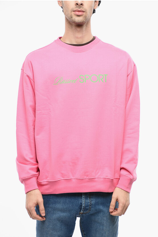 Paccbet Brushed Cotton Crew-neck Sweatshirt With Contrasting Print In Pink