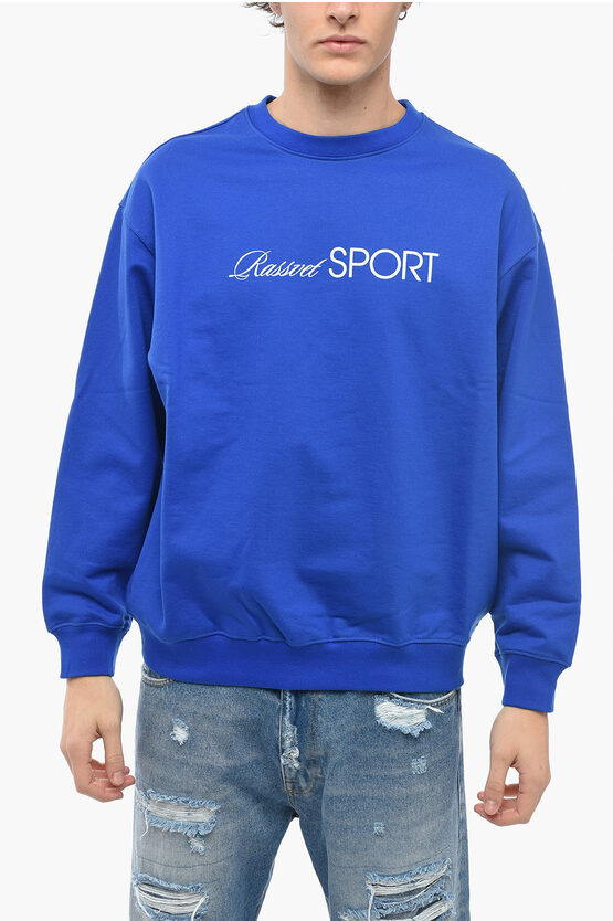 Paccbet Brushed Cotton Crew-neck Sweatshirt With Contrasting Print In Blue
