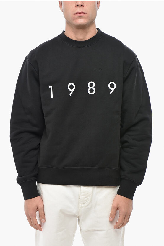 1989 Studio Brushed Cotton Crew Neck Sweatshirt With Embossed Logo In Black