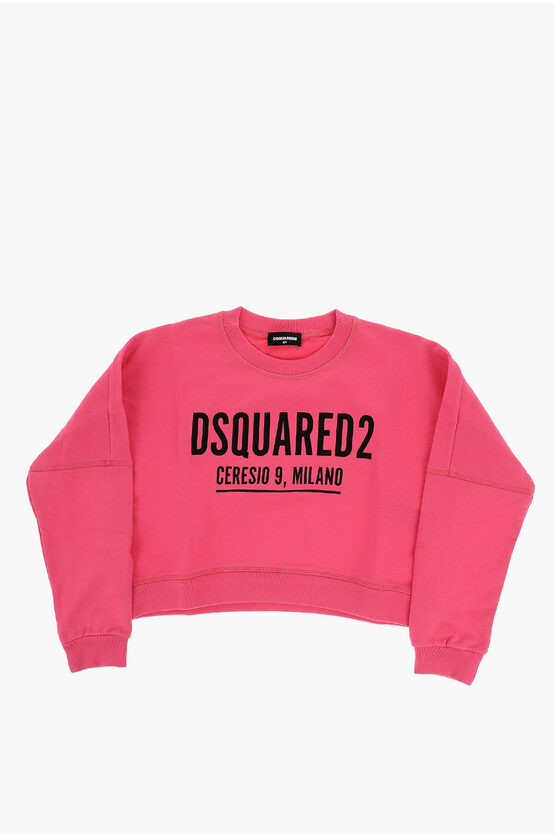 Dsquared2 Brushed Cotton Crew-neck Sweatshirt With Front Print In Multi