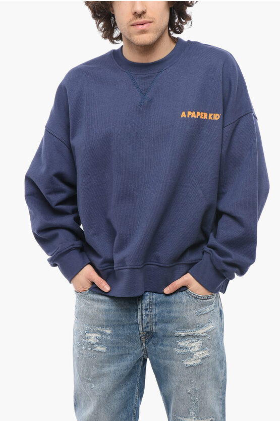 A Paper Kid Brushed Cotton Crew-neck Sweatshirt With Maxi Back Print