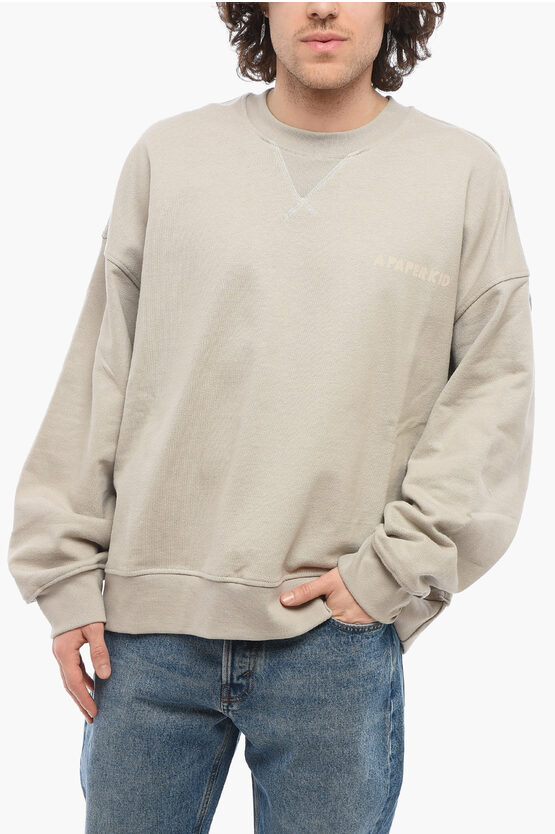 A Paper Kid Brushed Cotton Crew-neck Sweatshirt With Maxi Back Print