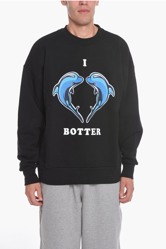 Shop Botter Brushed Cotton Crew-neck Sweatshirt With Printed Dolphins