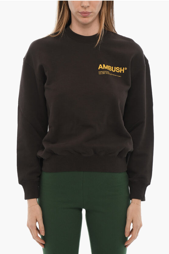 Shop Ambush Brushed Cotton Crew-neck Sweatshirt With Printed Logo