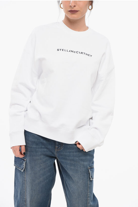 STELLA MCCARTNEY BRUSHED COTTON CREW NECK SWEATSHIRT WITH PRINTED LOGO