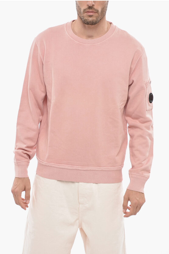 Shop C.p. Company Brushed Cotton Crew-neck Sweatshirt With Sleeve Pocket