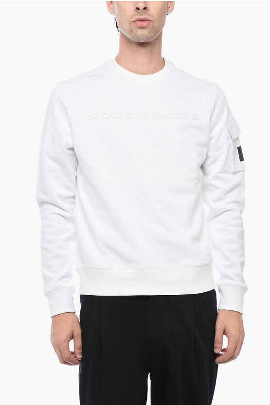 Shop North Sails Brushed Cotton Crewneck Sweater With Embossed Logo