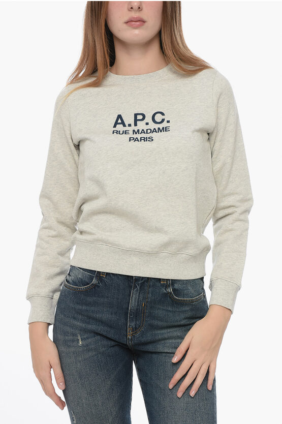 Shop Apc Brushed Cotton Crewneck Sweatshirt With Embroidered Logo