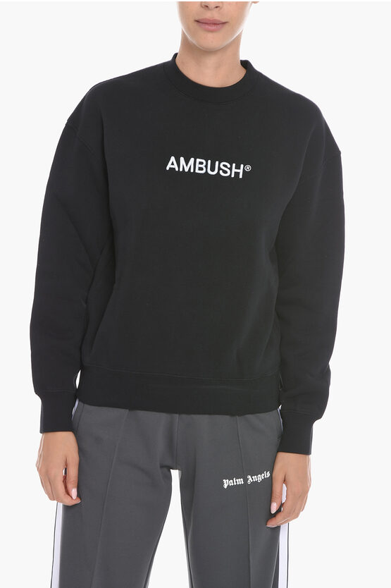 Ambush Brushed-cotton Crewneck Sweatshirt With Logo-embroidery In Black