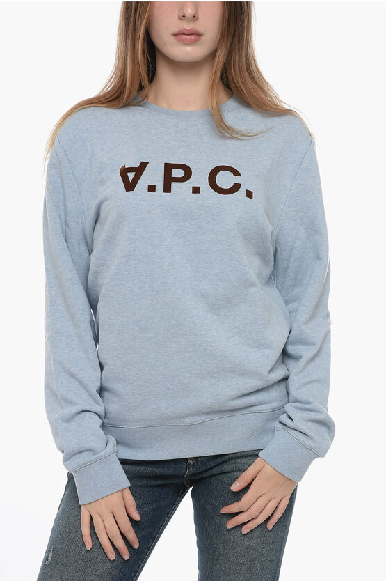 Shop Apc Brushed Cotton Crewneck Sweatshirt With Velvet Logo