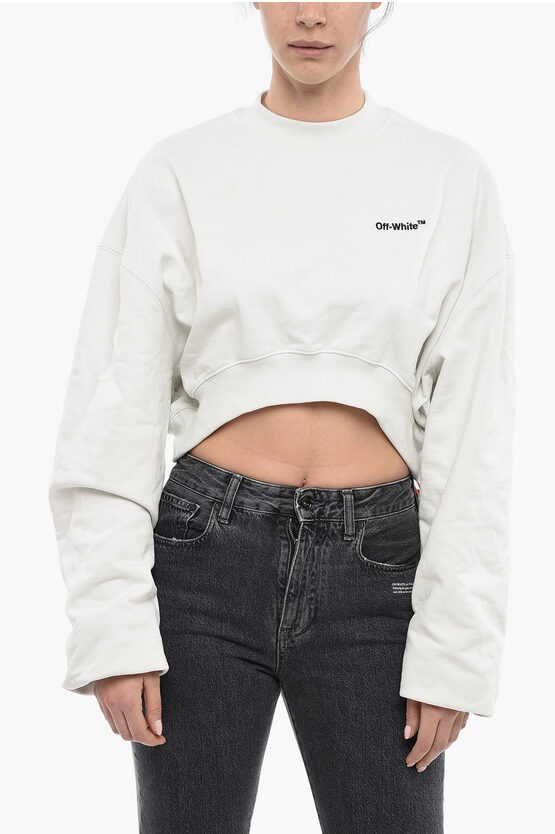 Shop Off-white Brushed Cotton Cropped For All Crewneck Sweatshirt